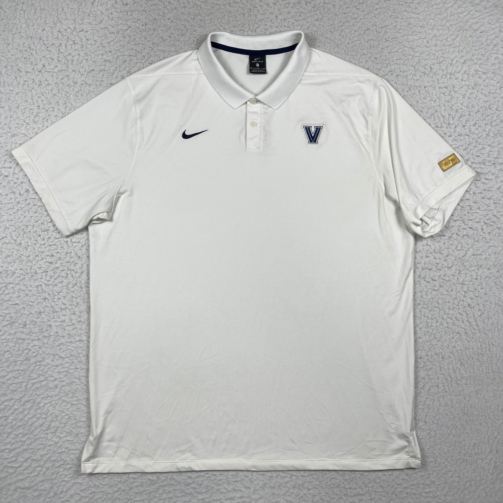 Villanova Wildcats Polo Shirt Mens XL White Nike Dri-FIT NCAA Basketball Golfer